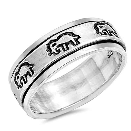 Elephant Spinner Polished Fashion Ring New .925 Sterling Silver Band Sizes 7-13