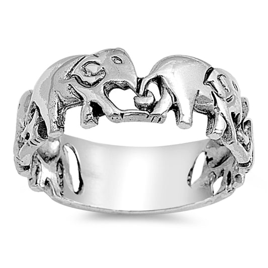 Oxidized Elephant Migration Herd Ring New .925 Sterling Silver Band Sizes 5-12