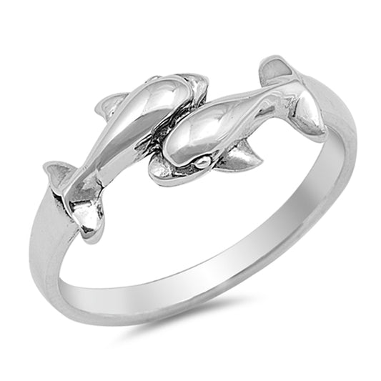 Two Dolphin Fashion Cute Whale Ring New .925 Sterling Silver Toe Band Sizes 3-10