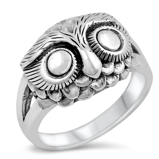 Owl Face Animal Bird Ring New .925 Sterling Silver Band Sizes 5-10