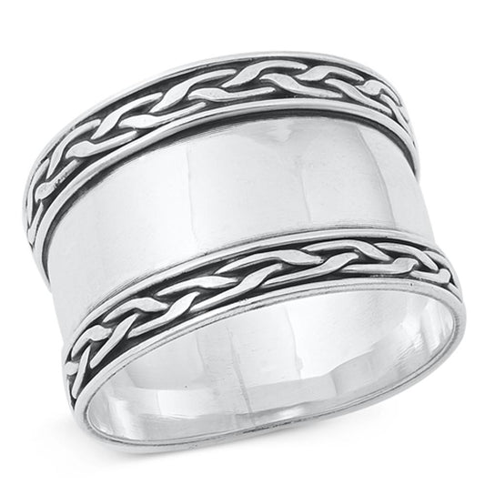 Wide Bali Statement Ring .925 Sterling Silver Rope Knot Milgrain Band Sizes 5-12