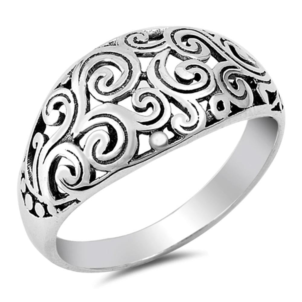 Victorian Filigree Swirl Vintage Ring New .925 Sterling Silver Band Sizes 5-10