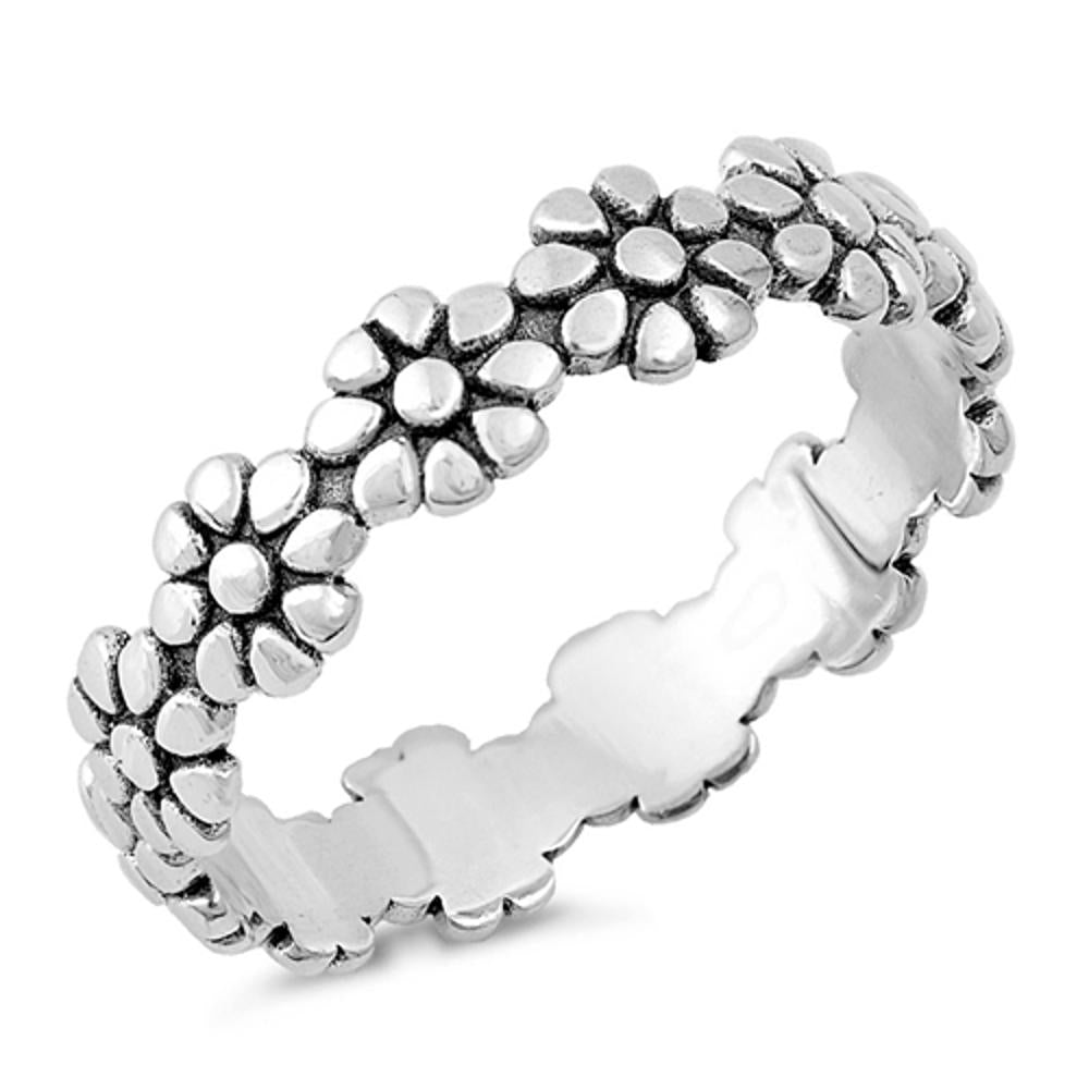 Eternity Plumeria Flower Beautiful Ring New .925 Sterling Silver Band Sizes 3-10