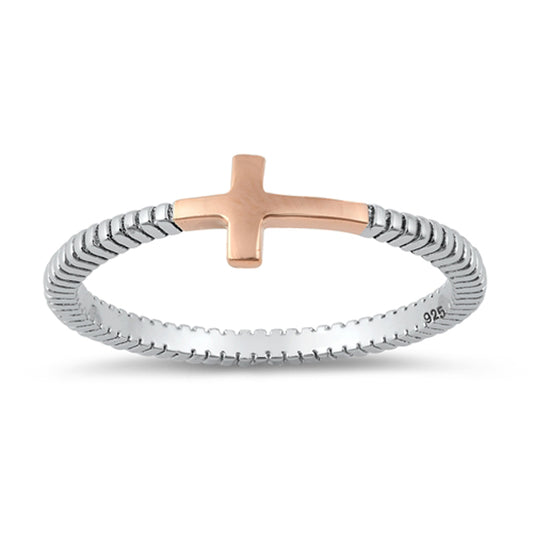 Rose Gold-Tone Cross Ring New .925 Sterling Silver Oxidized Love Band Sizes 3-10