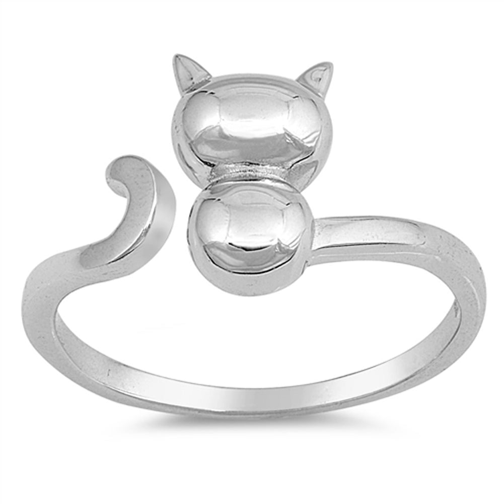 Open Cat Kitten Animal Polished Ring New .925 Sterling Silver Band Sizes 4-10