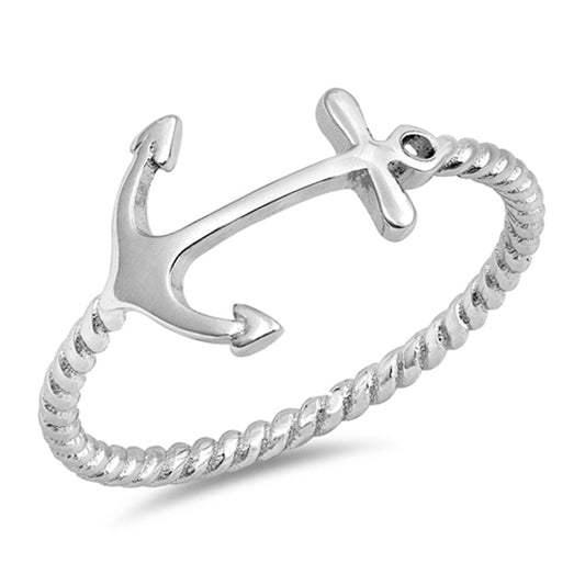 Anchor Bali Rope Band Fashion Cross Ring New .925 Sterling Silver Sizes 4-12