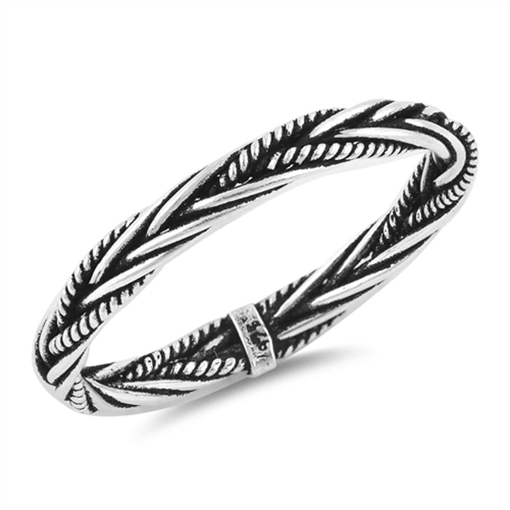 Oxidized Braided Rope Weave Wedding Ring New 925 Sterling Silver Band Sizes 2-10