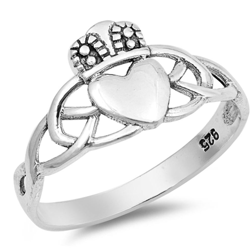 Claddagh Celtic Heart Friendship Ring .925 Sterling Silver Knot Band Sizes 4-10