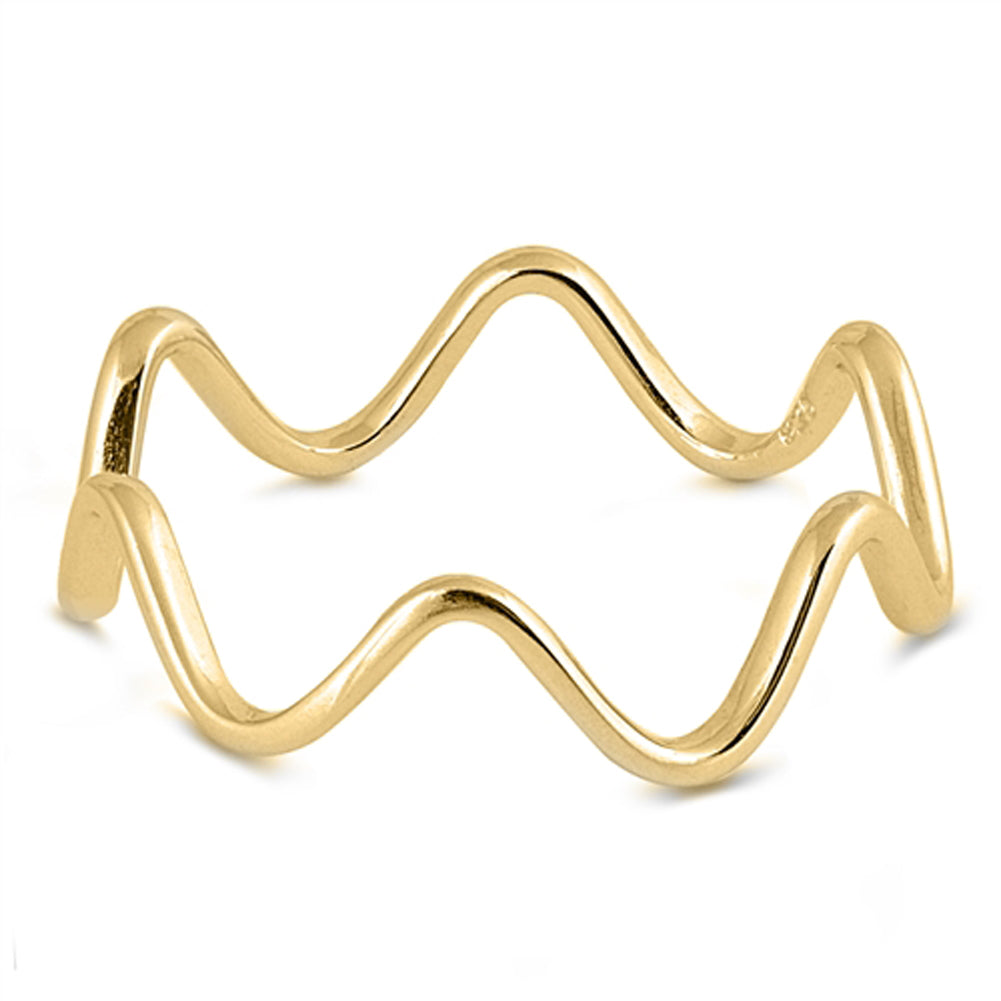 Gold-Tone Wave Endless Simple Cute Ring New .925 Sterling Silver Band Sizes 2-13