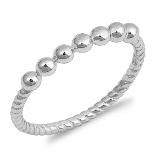 Ball Bead Stackable Ring New .925 Sterling Silver Rope Twist Band Sizes 4-10