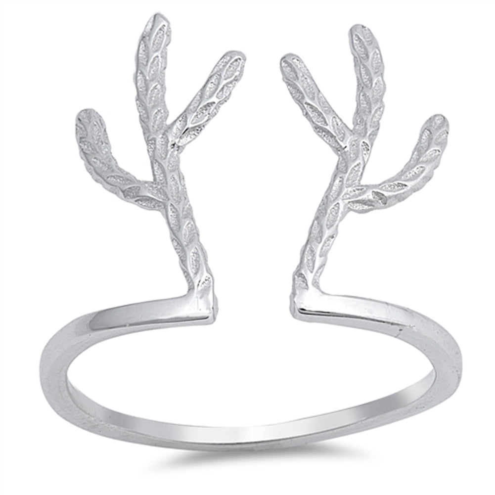 Reindeer Antlers Christmas Ring .925 Sterling Silver Cactus Open Band Sizes 4-10