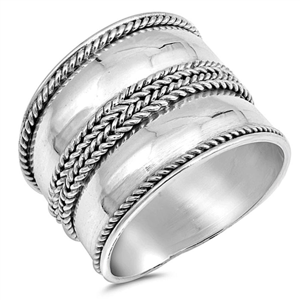 Wide Bali Rope Design Ring New .925 Sterling Silver Thin Band Sizes 6-12