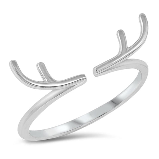 Open Deer Antlers Horns Animal Ring Sterling Silver Adjustable Band Sizes 4-10