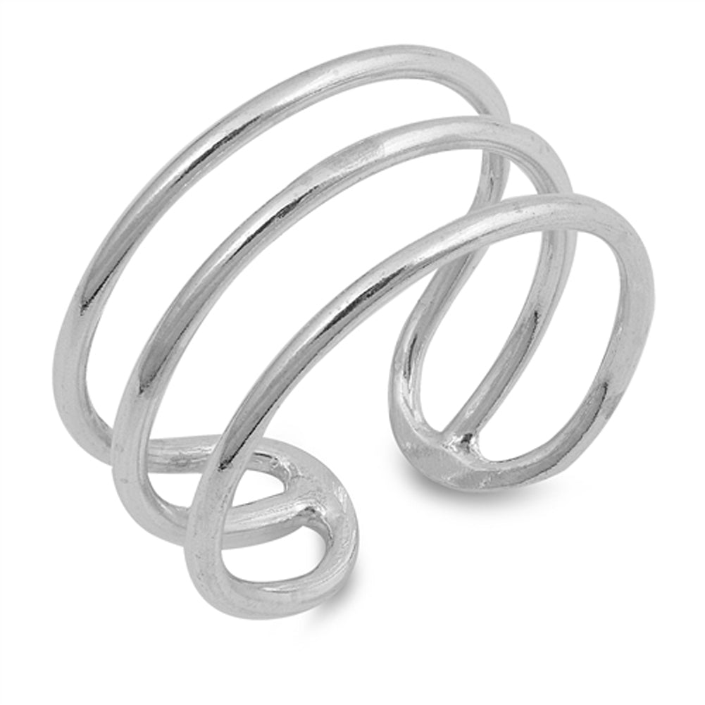 Open Polished Triple Bar Flexible Ring New .925 Sterling Silver Band Sizes 5-10
