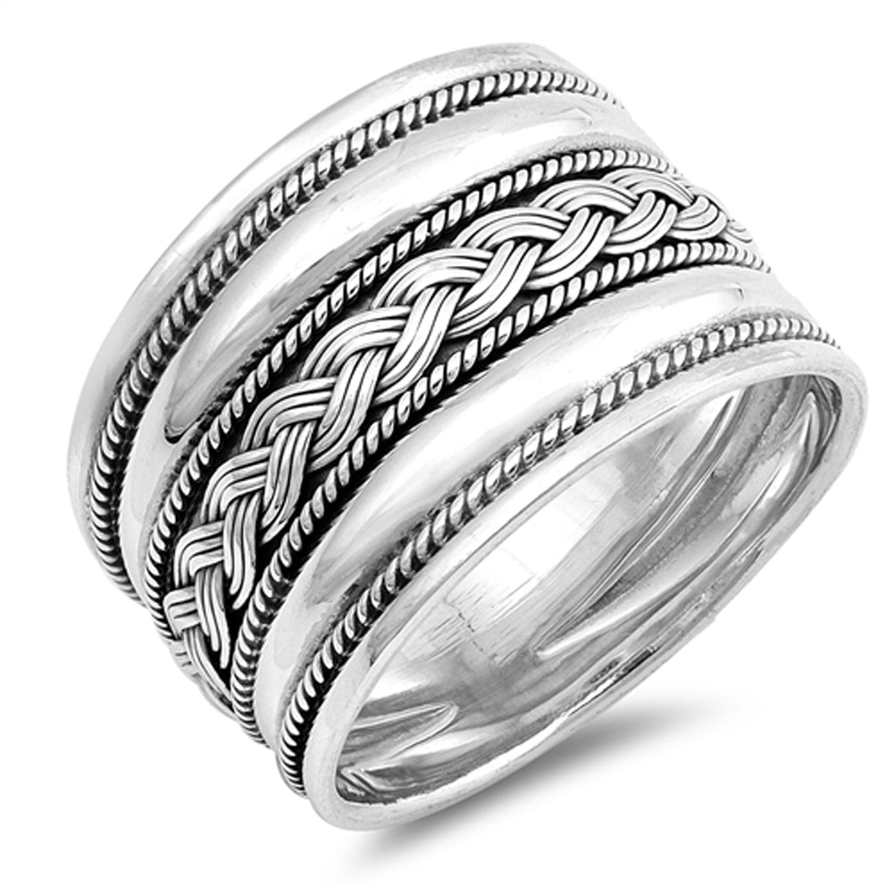 Wide Handmade Bali Ring New .925 Sterling Silver Weave Rope Band Sizes 6-12