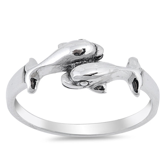 Friendship Dolphin Ocean Animal Ring New .925 Sterling Silver Band Sizes 4-10