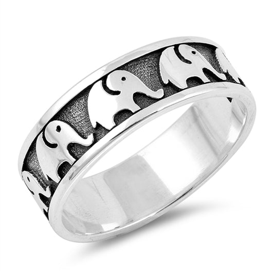 Oxidized Elephant Eternity Fashion Ring New .925 Sterling Silver Band Sizes 4-12