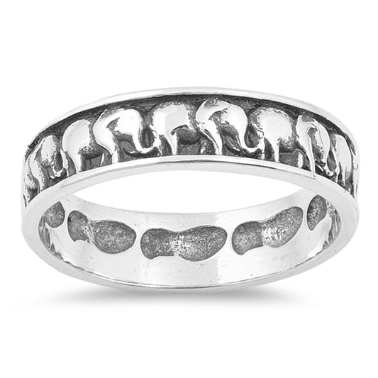 Oxidized Eternity Elephant Animal Ring New .925 Sterling Silver Band Sizes 4-10