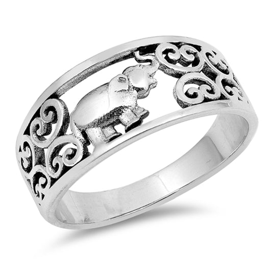 Oxidized Filigree Heart Elephant Ring New .925 Sterling Silver Band Sizes 4-10