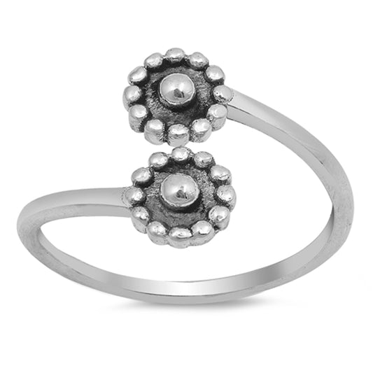 Adjustable Flower Bali Bead Open Ring New .925 Sterling Silver Band Sizes 3-10