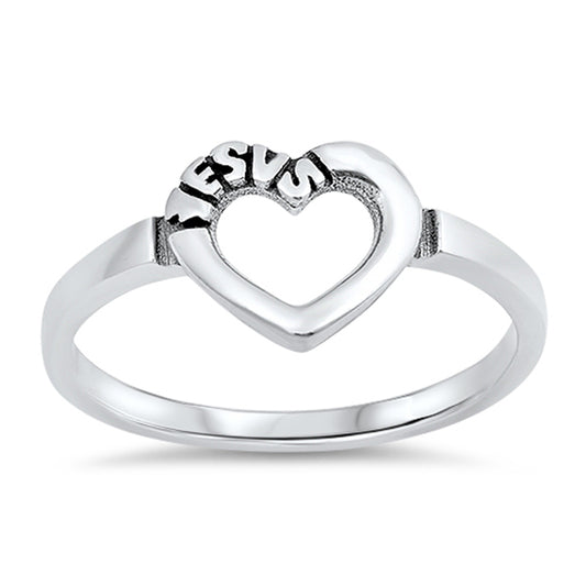 Jesus Loves You Heart Purity Promise Ring .925 Sterling Silver Band Sizes 5-9