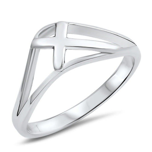 Wave Sideways Cross Christian Purity Ring .925 Sterling Silver Band Sizes 5-10