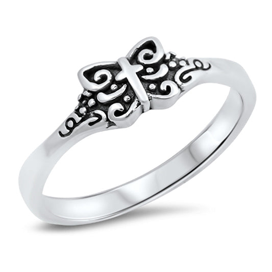 Oxidized Butterfly Filigree Cross Ring New .925 Sterling Silver Band Sizes 4-10