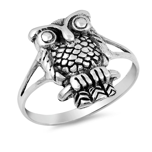 Oxidized Owl Bird Wisdom Sitting Branch Ring 925 Sterling Silver Band Sizes 5-10