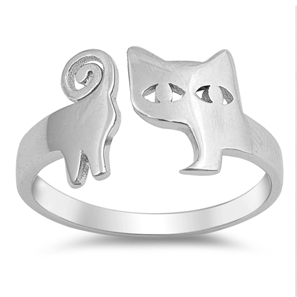 Pussy Cat Open Fashion Ring New .925 Solid Sterling Silver Band Sizes 5-10