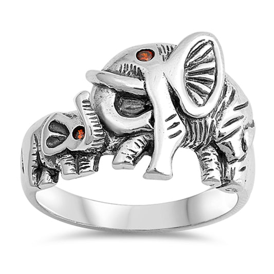Garnet CZ Elephant Baby Animal Beautiful Ring Sterling Silver Band Sizes 5-12