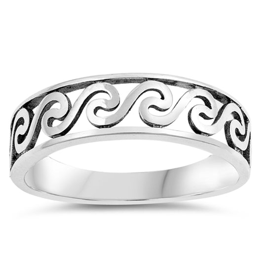 Wave Cutout Ocean Sea Thumb Stackable Ring .925 Sterling Silver Band Sizes 5-10