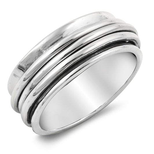 Spinner Meditation Wedding Ring New .925 Sterling Silver Triple Band Sizes 6-10