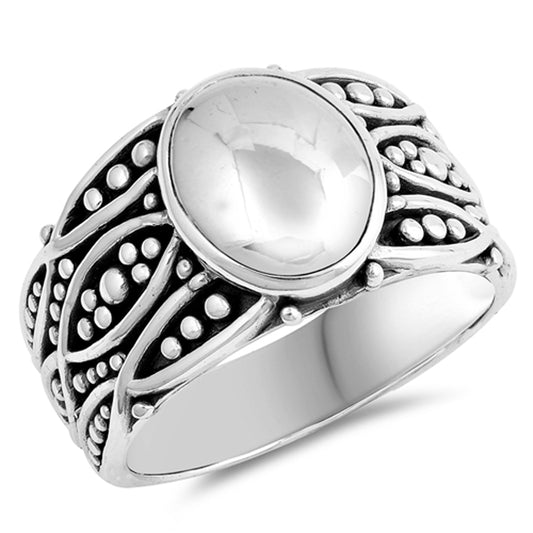 Weave Wave Oxidized Wide Oval Bead Bali Ring Sterling Silver 925 Band Sizes 5-10