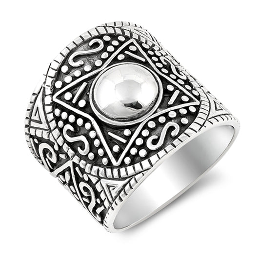 Wide Aztec Design Infinity Boho Ring .925 Sterling Silver Bali Band Sizes 6-12