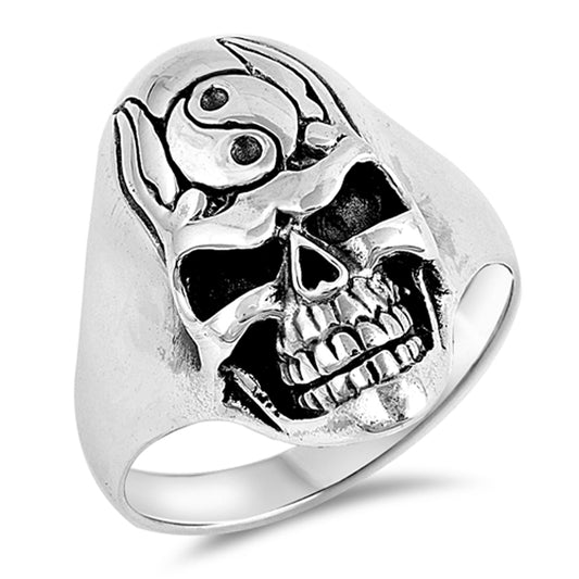 Yin Yang Biker Skull Skeleton Evil Ring New .925 Sterling Silver Band Sizes 7-13