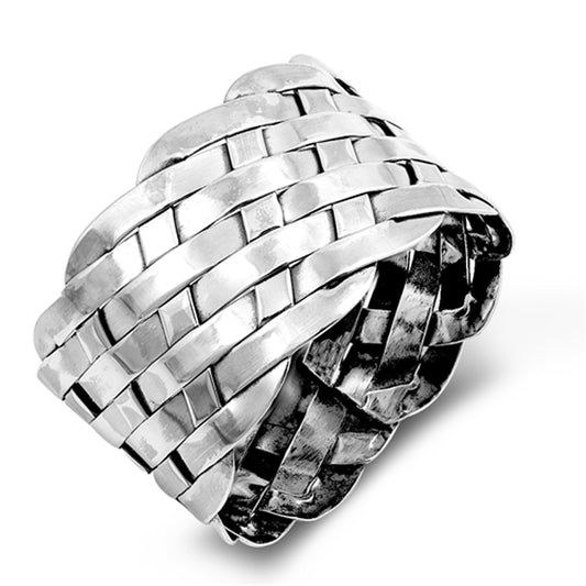 Wide Weave Basket Knot Cocktail Mesh Ring .925 Sterling Silver Band Sizes 6-13