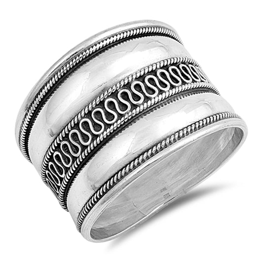 Wide Bali Rope Wave Large Boho Ring New .925 Sterling Silver Band Sizes 6-10