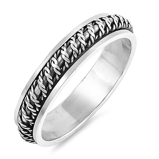 Antiqued Barb Wire Spinner Knot Wedding Ring 925 Sterling Silver Band Sizes 7-13