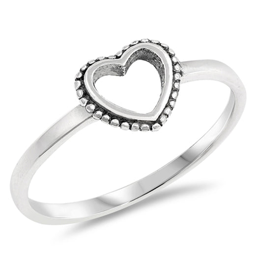 Antiqued Bead Halo Heart Promise Ring New .925 Sterling Silver Band Sizes 4-10