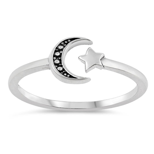 Antiqued Sun Moon Midi Knuckle Dainty Ring .925 Sterling Silver Band Sizes 3-10