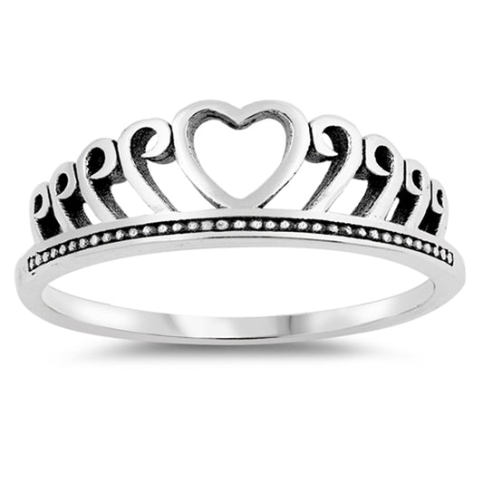 Oxidized Heart Tiara Crown Purity Promise Ring Sterling Silver Band Sizes 3-10