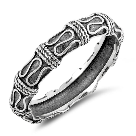 Antiqued Boho Stacking Bali Wave Ring .925 Sterling Silver Midi Band Sizes 4-10