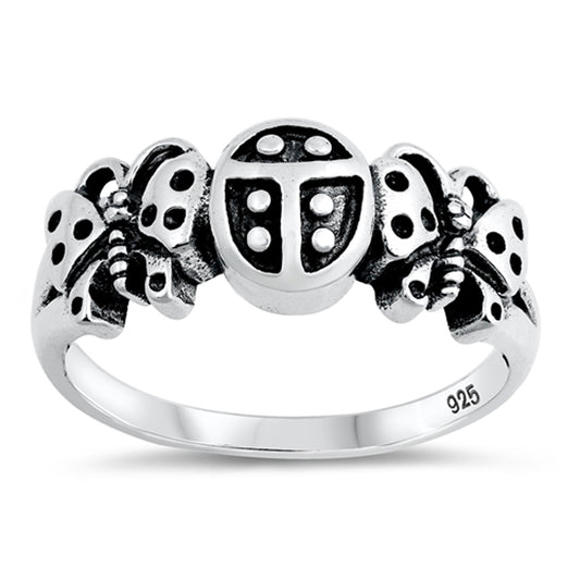 Oxidized Ladybug Butterfly Animal Ring New .925 Sterling Silver Band Sizes 5-10