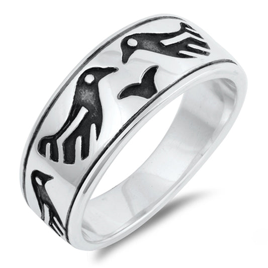 Dove Bird Friendship Etched Wedding Ring New 925 Sterling Silver Band Sizes 5-10