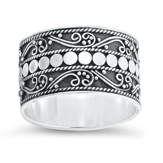 Filigree Bali Wave Bead Boho Swirl Ring New .925 Sterling Silver Band Sizes 6-10