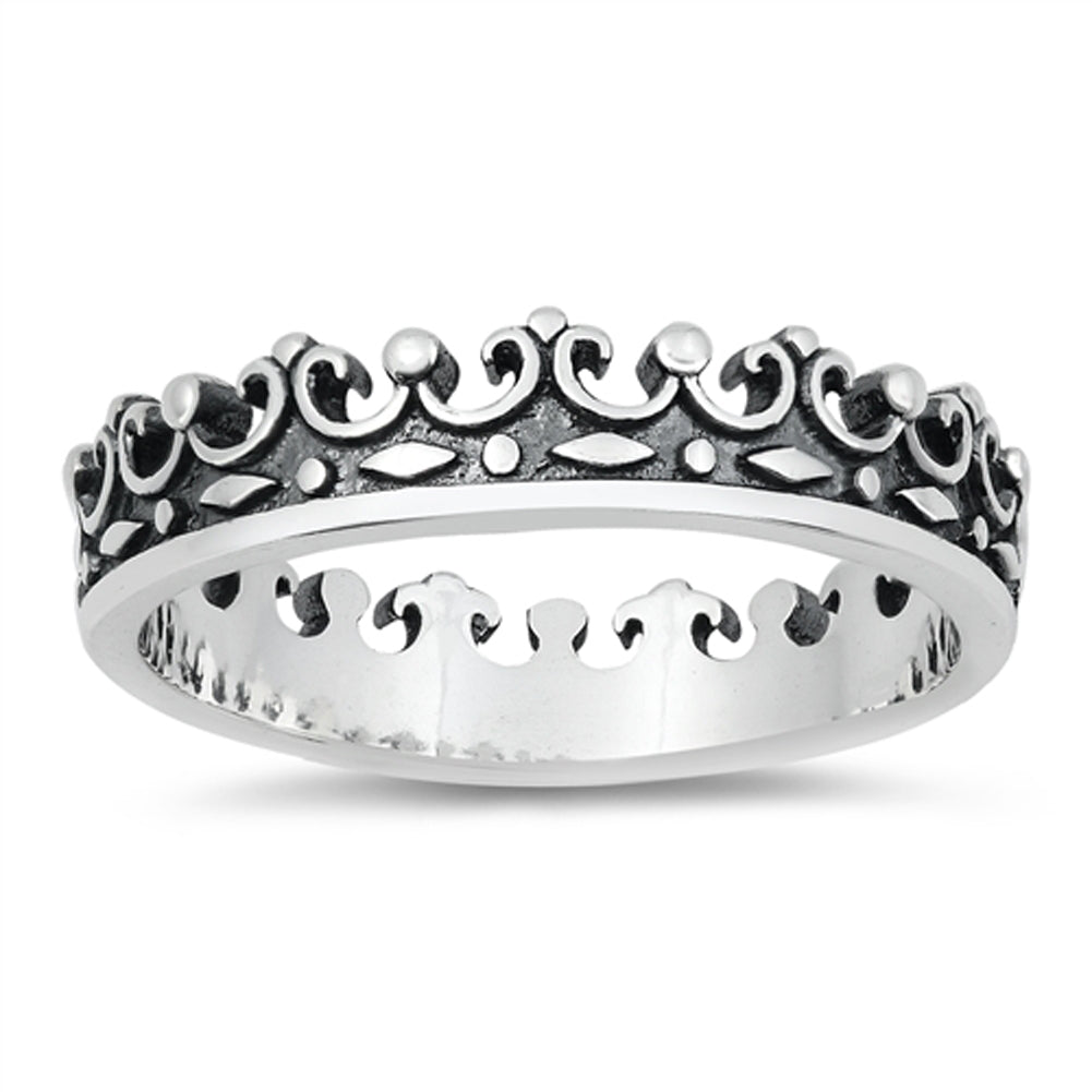 Oxidized Cross King Queen Eternity Ring New .925 Sterling Silver Band Sizes 4-10