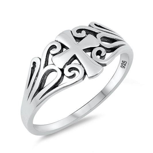 Oxidized Filigree Cross Swirl Christian Ring 925 Sterling Silver Band Sizes 4-10