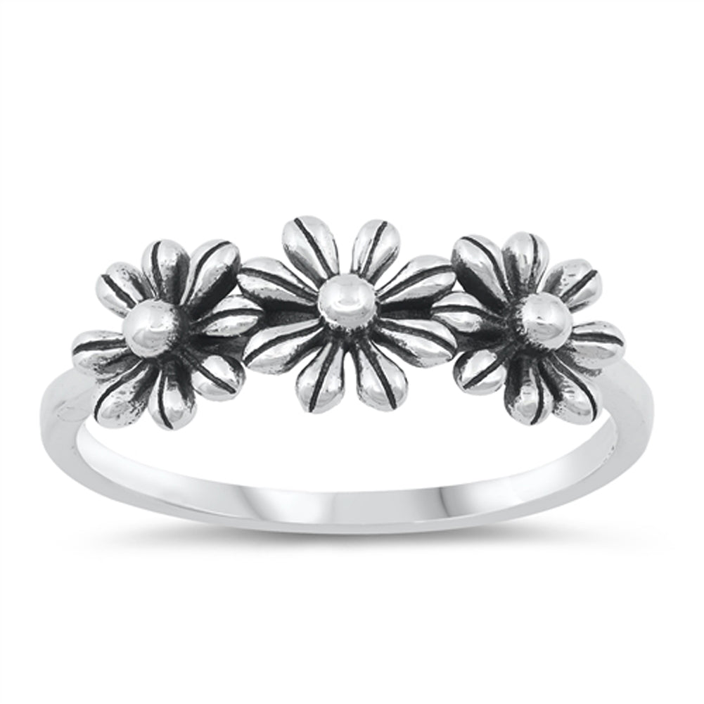 Daisy Oxidized Flower Dainty Ring .925 Sterling Silver Sizes 4-12