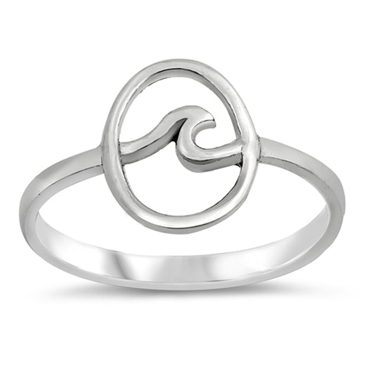 Oval Wave Halo Ocean Boho Nature Ring New .925 Sterling Silver Band Sizes 4-10