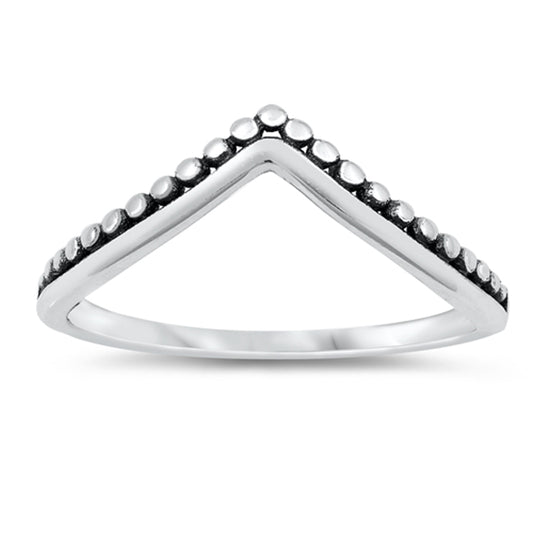 Beaded Oxidized Bali Chevron Pointed Ring .925 Sterling Silver Band Sizes 3-10